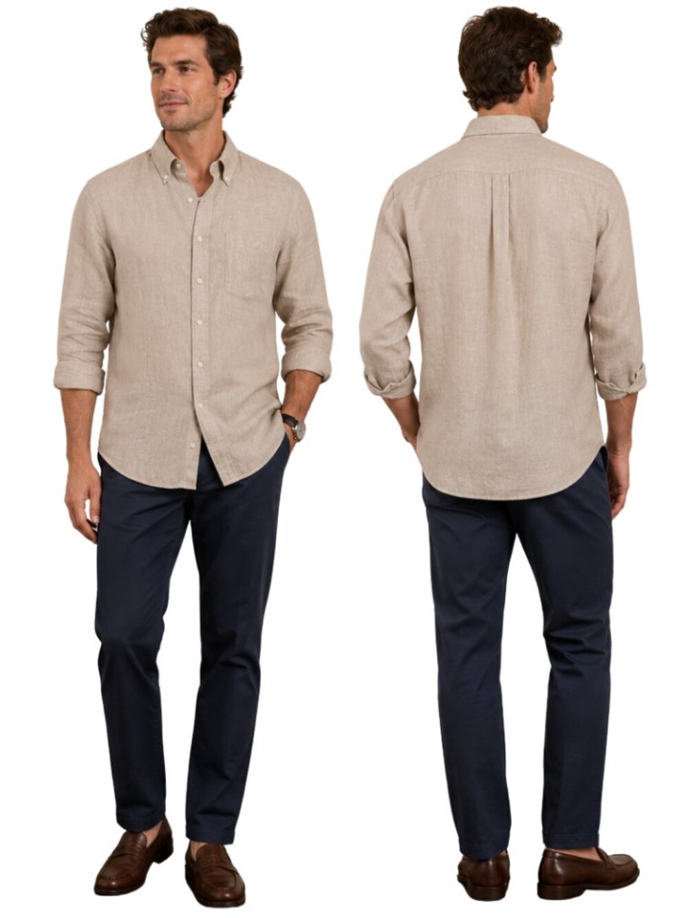Brooks Brothers Madison Irish Linen Sport Button Down Shirt Men Large Tan Preppy
